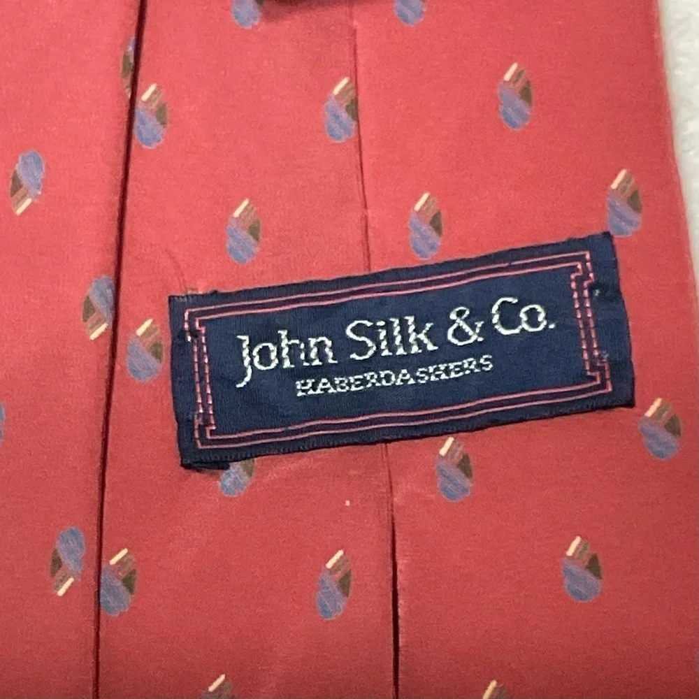 VTG‎ John Silk & Co Haberdashers Men Silk Tie Preppy Red Blue Foulard Italy Rare